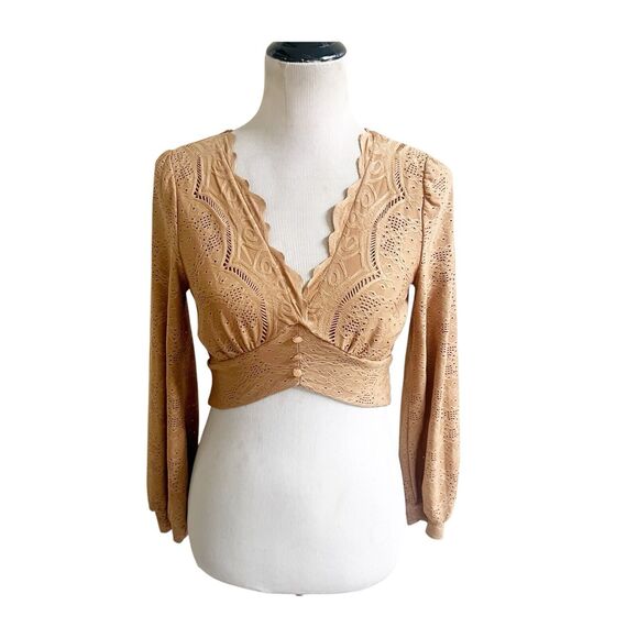 Urban Romantics Bohemian Cropped Eyelet Top Size Small Long Sleeve Festival - Picture 1 of 8